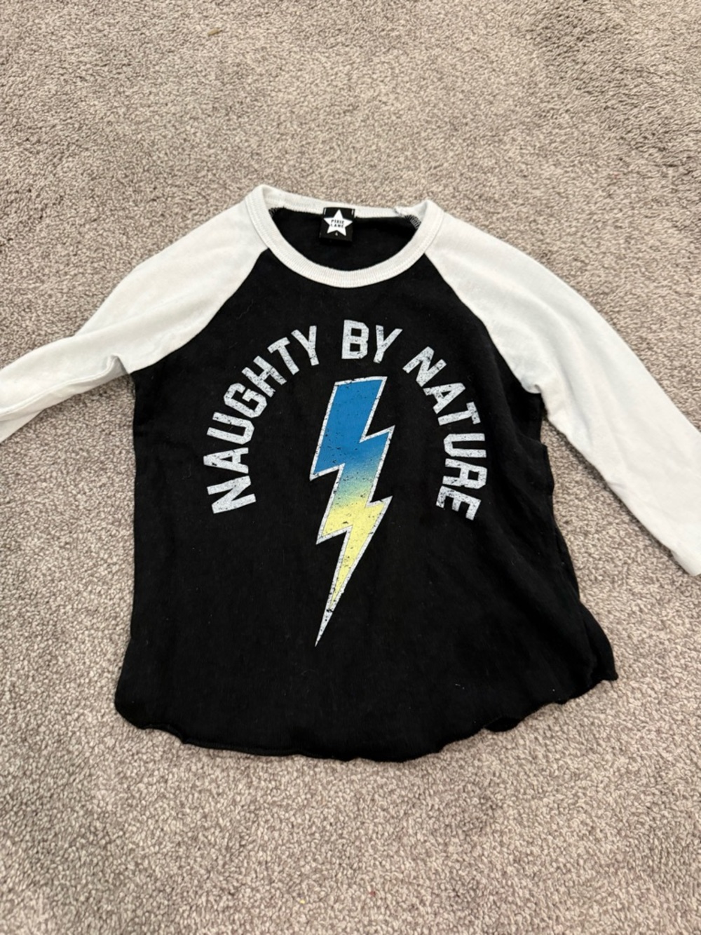 Kids "Naughty By Nature" Black & White Lightning Raglan Top